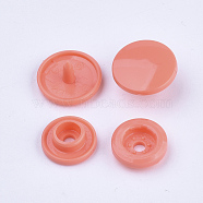 Resin Snap Fasteners, Raincoat Buttons, Flat Round, Salmon, Cap: 12x6.5mm, Pin: 2mm, Stud: 10.5x3.5mm, Hole: 2mm, Socket: 10.5x3mm, Hole: 2mm(SNAP-A057-B17)