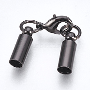 Brass Lobster Claw Clasps, with Cord Ends, Long-Lasting Plated, Gunmetal, 39mm, Hole: 3mm(KK-F758-02B)