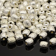 Tibetan Style Alloy Beads, Barrel, Lead Free & Cadmium Free & Nickel Free, Silver Color Plated, about 6mm in diameter, 6mm long, hole: 1.6mm(K093S022)