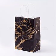 kraft Paper Bags, with Handles, Gift Bags, Shopping Bags, Rectangle, Marble Texture Pattern, Goldenrod, 33x26x12cm(CARB-E002-L-E03)
