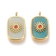 Natural Amazonite & Red Agate Pendants, with Real 18K Gold Plated Brass Findings, Long-lasting Plated, Rectangle with Sun, 27x16.8x6mm, Hole: 3mm(KK-P184-01A-08G)