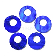 Spray Painted Natural Freshwater Shell Pendants, Flat Round Charms, Medium Blue, 28x2.5mm, Hole: 1.2mm(BSHE-P033-16E)