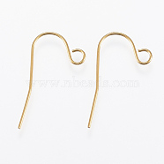 Ion Plating(IP) 304 Stainless Steel Earring Hooks, Real 18K Gold Plated, 22x12x0.5mm, Hole: 2.5mm, 24 Gauge, Pin: 0.5mm(STAS-G170-12G)