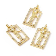 Rack Plating Brass Micro Pave Clear Cubic Zirconia Pendants, Long-Lasting Plated, Cadmium Free & Lead Free, Rectangle with Sun & Death, Real 18K Gold Plated, 38.5x22.5x2.5mm, Hole: 5x2.5mm(ZIRC-I058-20G)