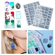 Pendant & Connector Charm & Cabochon Silicone Molds, Resin Casting Molds, for UV Resin & Epoxy Resin Craft Making, Mixed Shapes, White, 215x165x8mm, Inner Diameter: 16~54x17~30mm(DIY-B046-01)