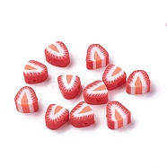 Handmade Polymer Clay Beads, Strawberry Slice, Red, 9.5~12x9.3~10x5~5.5mm, Hole: 1.8mm(CLAY-R069-01F)