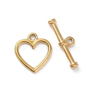 Ion Plating(IP) 304 Stainless Steel Toggle Clasps, Heart, Real 18K Gold Plated, 14x12.5x1.5mm, Hole: 1.5mm(STAS-A092-08B-G)