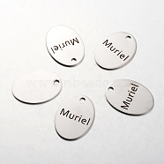 Spray Painted Stainless Steel Pendants, Oval with Word Muriel, Stainless Steel Color, 30x22x1mm, Hole: 3mm(STAS-I048-J02)