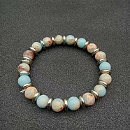 Round Natural Shoushan Stone Beaded Stretch Bracelets for Women Men(MY8494-6)