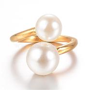 Ion Plating(IP) 304 Stainless Steel Finger Rings, with Imitation Pearl, Size 8, Golden, 18mm(STAS-G067-09G-18mm)