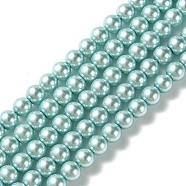 Grade A Glass Pearl Beads, Pearlized, Round, Light Blue, 6mm, Hole: 0.7~1mm, about 68pcs/Strand, 16''(40.64cm)(HY-J001-6mm-HX090)