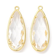 Transparent Resin Pendants, Faceted Teardrop Charms with Rack Plating Real 18K Gold Plated Brass Findings, Cadmium Free & Lead Free, Long-Lasting Plated, Clear, 36.5x14x7.5mm, Hole: 1.8mm(RESI-P026-02G-01)