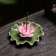 Lotus Leaf & Lotus Flower Porcelain Incense Burners, Incense Holders, Home Office Teahouse Zen Buddhist Supplies, Hot Pink, 90x30mm(PW-WG78E79-04)