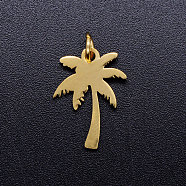 201 Stainless Steel Pendants, Blank Stamping Tag, with Jump Rings, Coconut Tree, Golden, 17x12.5x1mm, Jump Ring: 5x0.8mm, Inner Diameter: 3.5mm(STAS-Q201-JN302-2)
