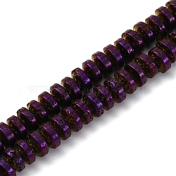 Electroplated Natural Lava Rock Beads Strands, Disc, Purple Plated, 6~6.5x3~3.5mm, Hole: 1.2mm, about 124pcs/strand, 15.75''(40cm)(G-A256-E01-01I)