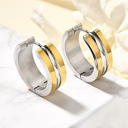 304 Stainless Steel Hoop Earrings for Women, with 316 Surgical Stainless Steel Ear Pins, Ion Plating(IP), Ring, Golden & Stainless Steel Color, 20x7mm(EJEW-C096-50GP)