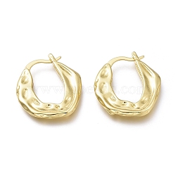 Brass Hoop Earrings, Long-Lasting Plated, Hammered, U Shape, Real 18K Gold Plated, 25.6x22.6x6.2mm, Pin: 1.5mm(EJEW-H104-17G)