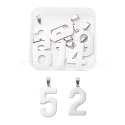 10Pcs 10 Style 201 Stainless Steel Pendants, Laser Cut, Number, Stainless Steel Color, 32~36.5x11~21x1.5mm, Hole: 4.5x5mm, 1pc/style(STAS-UN0024-98)