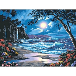 DIY Scenery Theme Diamond Painting Kits, Including Canvas, Resin Rhinestones, Diamond Sticky Pen, Tray Plate and Glue Clay, Beach Theme Pattern, 200x300mm(DIAM-PW0004-057U)