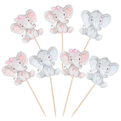 Elite 4 Bags 2 Styles Paper Elephant Cupcake Topper, with Bamboo Stick, Cake Decoration, for Kids Birthday Baby Shower Decoration, Mixed Color, 2bags/style(DIY-PH0002-20)