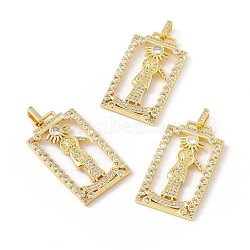 Rack Plating Brass Micro Pave Clear Cubic Zirconia Pendants, Long-Lasting Plated, Cadmium Free & Lead Free, Rectangle with Sun & Death, Real 18K Gold Plated, 38.5x22.5x2.5mm, Hole: 5x2.5mm(ZIRC-I058-20G)