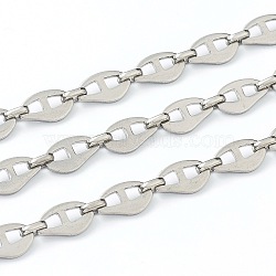 304 Stainless Steel Mariner Link Chains, Unwelded, with Spool, Stainless Steel Color, 13x7x1mm, 16.4 Feet(5m)/roll(STAS-H145-08P)