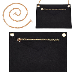 WADORN 1Pc Felt Purse Organizer Insert, Envelope Handbag Shaper Premium Felt, with 1Pc Iron Wheat Chain Bag Handles, Black, Insert: 22x15.5x0.58cm, Handles: 61x0.6x0.6cm(FIND-WR0006-77B)