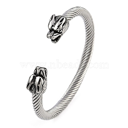 304 Stainless Steel Cuff Bangles for Women, Tiger, Stainless Steel Color, Inner Diameter: 2-1/2 inch(6.25cm)(STAS-M023-09P)