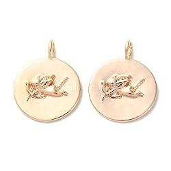 Brass Pendants, Cadmium Free & Nickel Free & Lead Free, Flat Round with Angel Charms, Real 18K Gold Plated, 23.5x18.5x4mm, Hole: 3.5x2mm(KK-C079-02G)