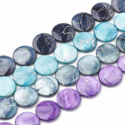 Freshwater Shell Beads Strands, Dyed with Drawbench, Flat Round, Mixed Color, 20x3~3.5mm, Hole: 0.8mm, about 19~20pcs/strand, 15.7 inch(SHEL-N020-1-02)