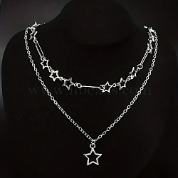 Star Alloy Pendant Double Layer Necklaces for Women, Platinum, 15.75~17.72 inch(40~45cm), 2pcs/set(FS-WGC0545-01)