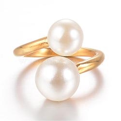 Ion Plating(IP) 304 Stainless Steel Finger Rings, with Pearl, Size 8, Golden, 18mm(STAS-G067-09G-18mm)