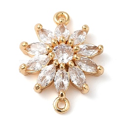 Brass Pave Clear Cubic Zirconia Connector Charms, Flower Links, Real 18K Gold Plated, 15x12x4mm, Hole: 0.9mm(KK-G503-27G)