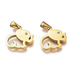 Ion Plating(IP) 304 Stainless Steel Pendants, with Crystal Rhinestone, Manual Polishing, Hollow, Elephant, Golden, 19x20x3mm, Hole: 6x2.5mm(STAS-Z006-04G)