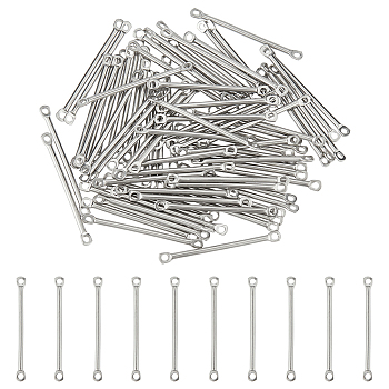 80Pcs 304 Stainless Steel Connector Charms, Bar Links, Stainless Steel Color, 25x1.2mm, Hole: 1mm