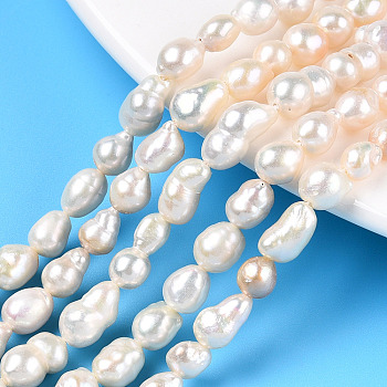 Natural Baroque Pearl Keshi Pearl Beads Strands, Cultured Freshwater Pearl, Teardrop, Creamy White, 5.5~10x4~7mm, Hole: 0.6mm, about 52~54pcs/strand, 15.35 inch(39cm)