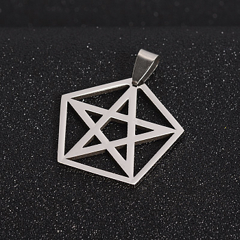 Boy Jewelry Original Color 304 Stainless Steel Pentagon with Pentagram Pendants, Stainless Steel Color, 31x33x1.5mm, Hole: 4x9mm
