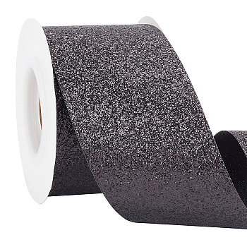 Sparkle Polyester Ribbons, Glitter Ribbon, Garment Accessories, Black, 2 inch(50mm), about 10.00 Yards(9.14m)/Roll