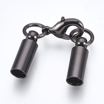 Brass Lobster Claw Clasps, with Cord Ends, Long-Lasting Plated, Gunmetal, 39mm, Hole: 3mm