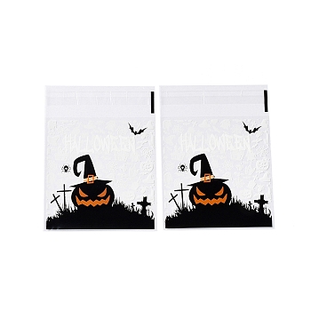 Halloween Theme Plastic Bakeware Bag, with Self-adhesive, for Chocolate, Candy, Cookies, Square, Black, 130x100x0.2mm, about 100pcs/bag