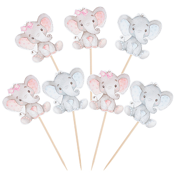 Elite 4 Bags 2 Styles Paper Elephant Cupcake Topper, with Bamboo Stick, Cake Decoration, for Kids Birthday Baby Shower Decoration, Mixed Color, 2bags/style