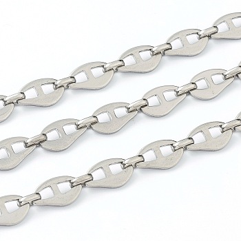 304 Stainless Steel Mariner Link Chains, Unwelded, with Spool, Stainless Steel Color, 13x7x1mm, 16.4 Feet(5m)/roll