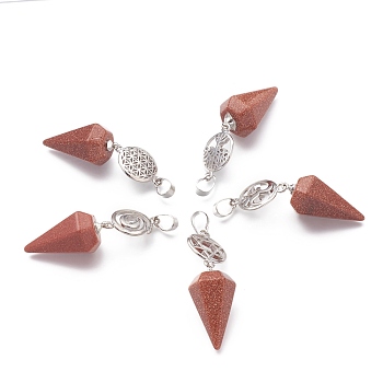 Synthetic Goldstone Pendants, with Platinum Brass Snap on Bails, Votex/Om Symbol/Tree of Life/Flower of Life/Star of David, Cone Pendulum, 48mm, Hole: 8mm
