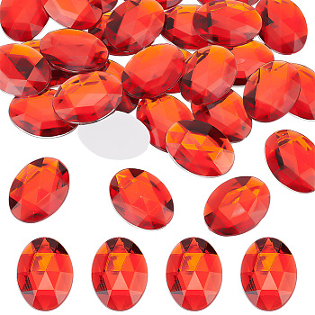 AHADERMAKER Flat Back Acrylic Rhinestone Cabochons, Faceted, Oval, Red, 40x30x6mm, 30pcs/box