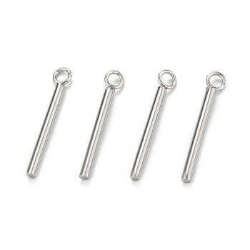 304 Stainless Steel Pendants, Column, Stainless Steel Color, 18x3x1.5mm, Hole: 1.8mm