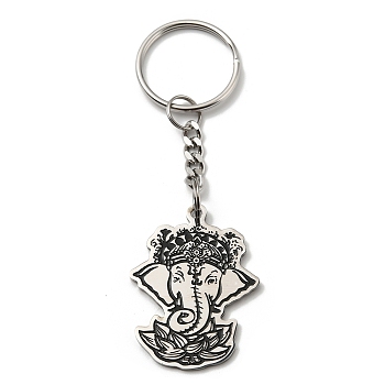 304 Stainless Steel with Enamel Keychain, Elephant, Stainless Steel Color, 9.2cm