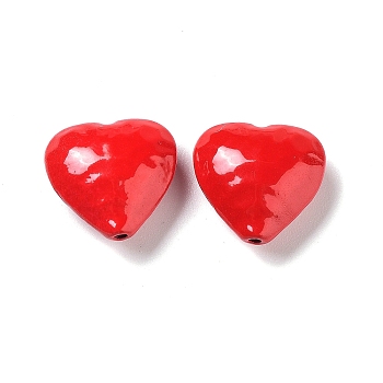 Spray Painted Alloy Beads, Heart, Crimson, 14x14.5x6.5mm, Hole: 1.6mm