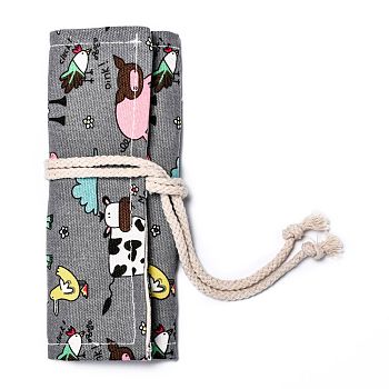 Handmade Canvas Pencil Roll Wrap 12 Holes, Multiuse Roll Up Pencil Case, Pen Curtain, for Coloring Pencil Holder Organizer, Animal Pattern, 20.2x22.2x0.4cm