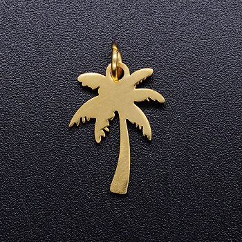 201 Stainless Steel Pendants, Blank Stamping Tag, with Jump Rings, Coconut Tree, Golden, 17x12.5x1mm, Jump Ring: 5x0.8mm, Inner Diameter: 3.5mm