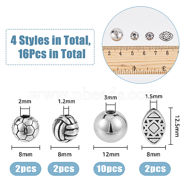 16Pcs 4 Style 201 & 304 Stainless Steel Beads(STAS-DC0014-51)-2